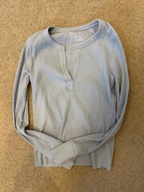 aerie Pale Blue Ribbed Henley Top